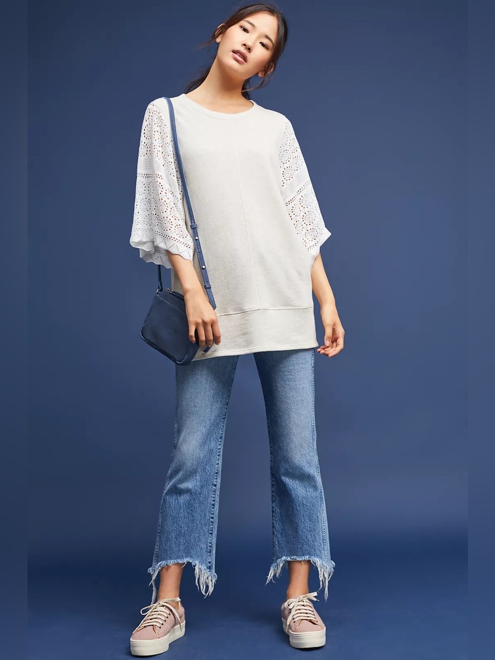 Anthropologie Akemi + Kin Coro Knit Crochet Sleeve Pullover Medium